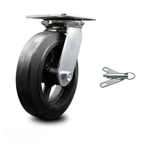 8 Inch Heavy Duty Rubber on Steel Caster with Ball Bearing and Swivel Lock SCC